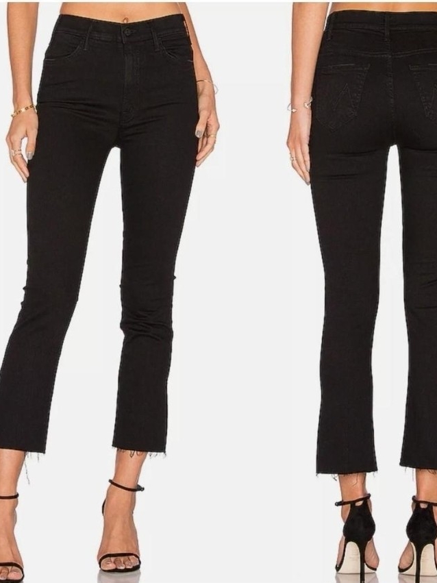 Mother Black High-Rise Cropped Slim Bootcut Jeans